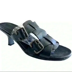 AEROSOLES  BLACK LEATHER BUCKLE SANDALS SLIP ON SIZE 9